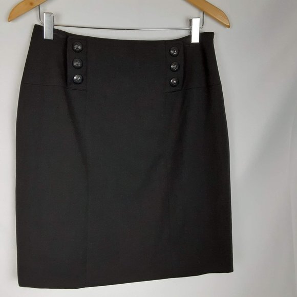 A-Line Black Skirt Tahari West Riding Buttons size 4P - Picture 2 of 7